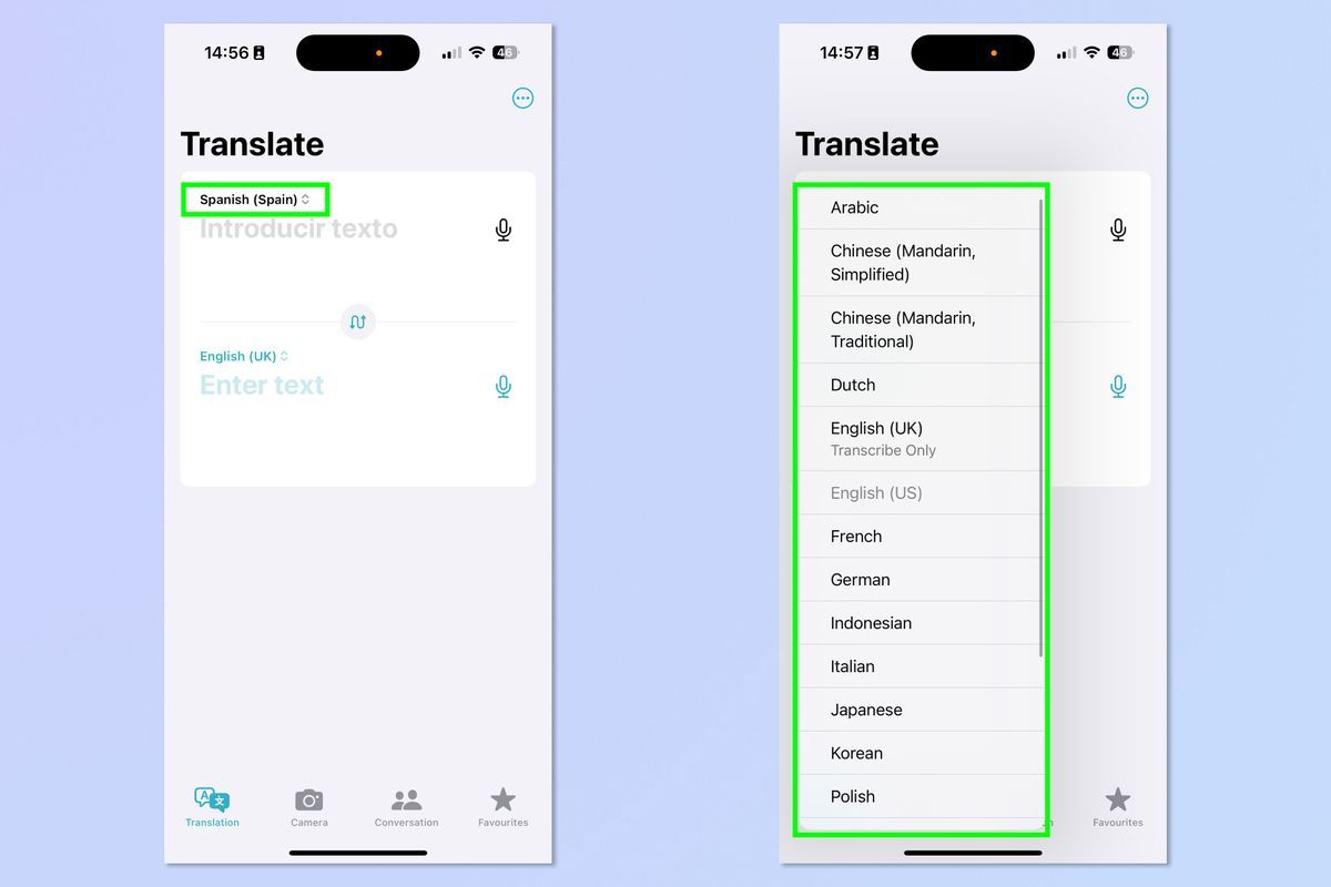 Select the Language you want the translation to be in.