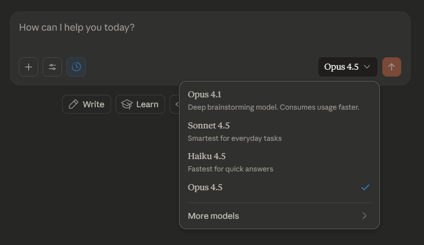 Claude opus 4.5 interface
