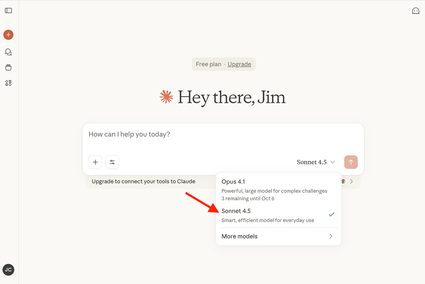 Claude sonnet 4.5 interface 