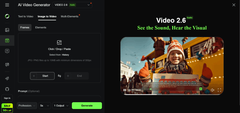 Kling 2.6&nbsp;dashboard interface 