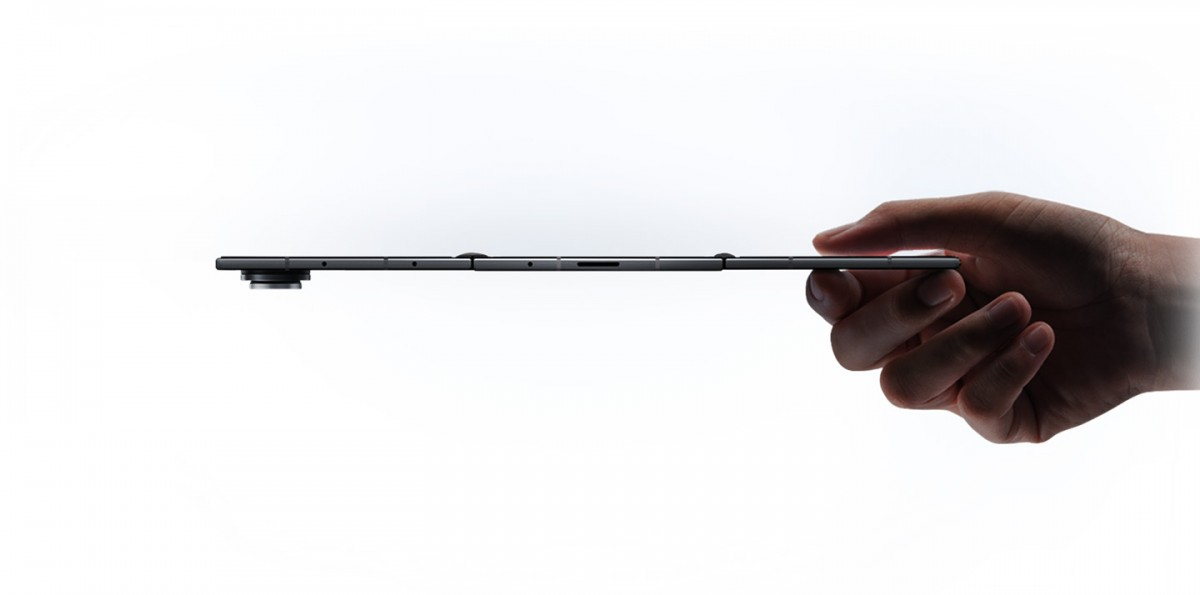 Bottom view of the Galaxy Z TriFold, showcasing how thin it is