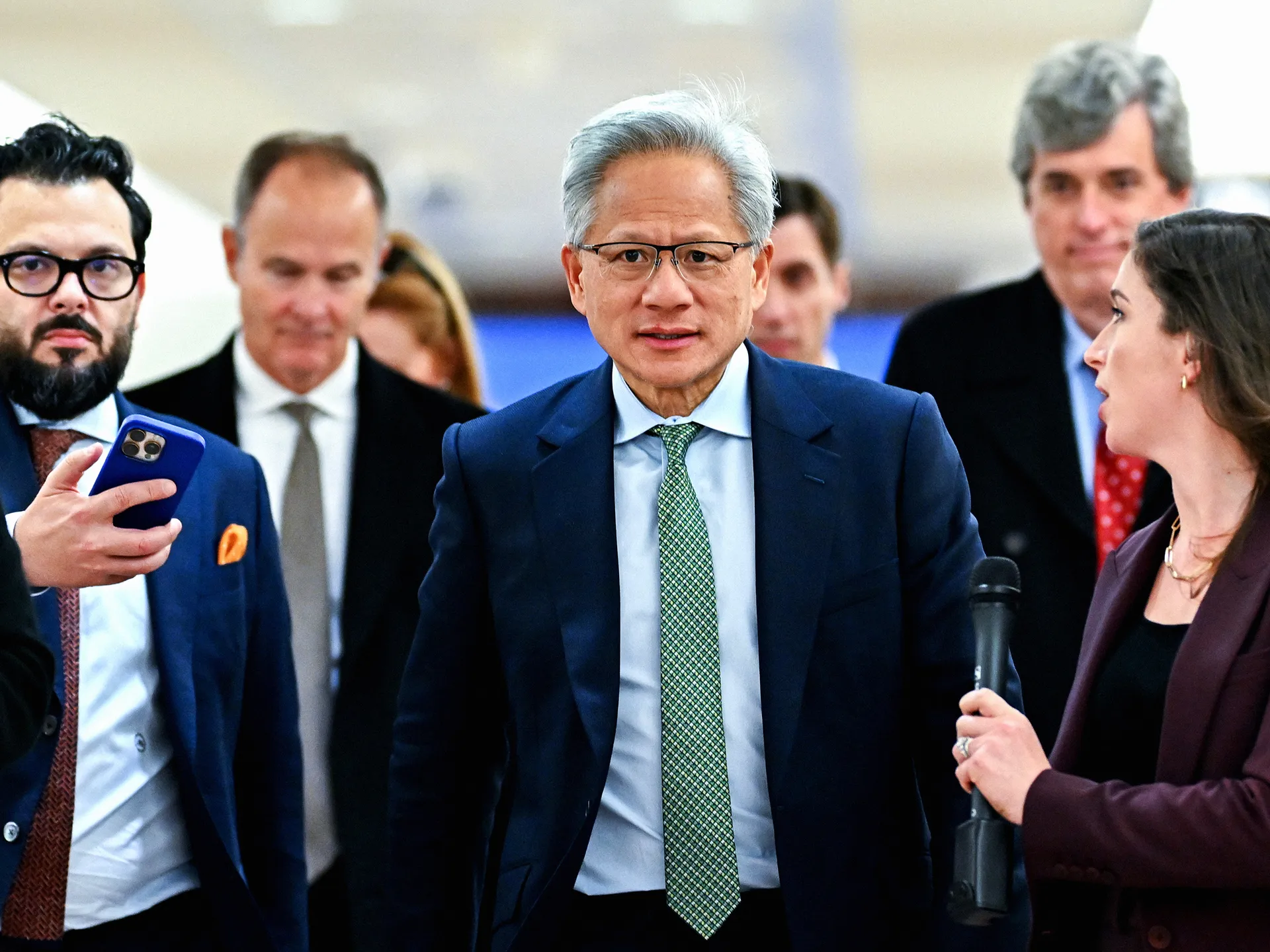 Nvidia CEO Jensen Huang arrives for a meeting with lawmakers in Washington, DC.