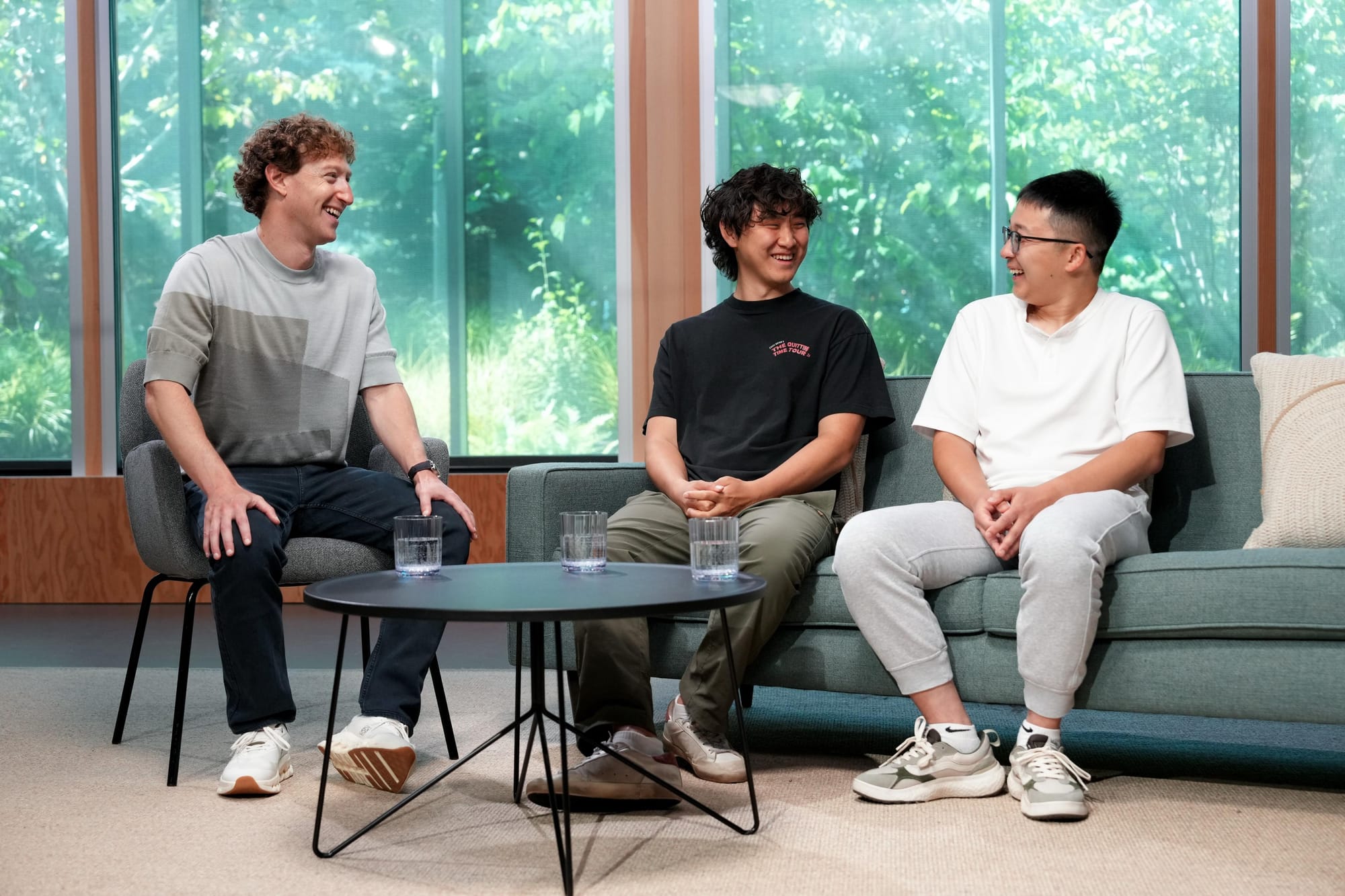 Mark Zuckerberg, CEO of Meta; Alexander Wang, Chief AI Officer (CAIO) of Meta; Zhao Shengjia, Chief Scientist of the Meta Advanced Research Lab 